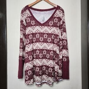 Maurices 24/7 Burgundy Snowflake Fleece Long Sleeve Top Size 2X NWT